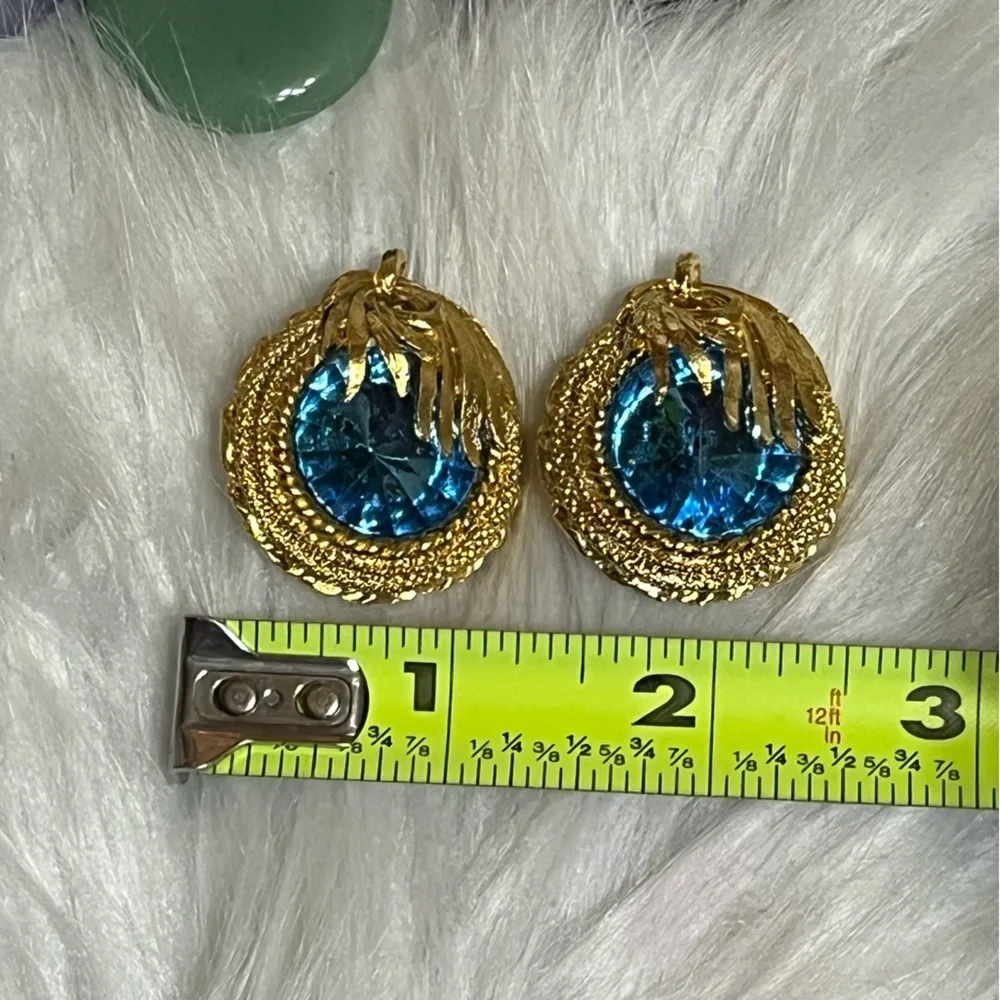 Vintage Bright Aqua Runway Style Clip Earrings